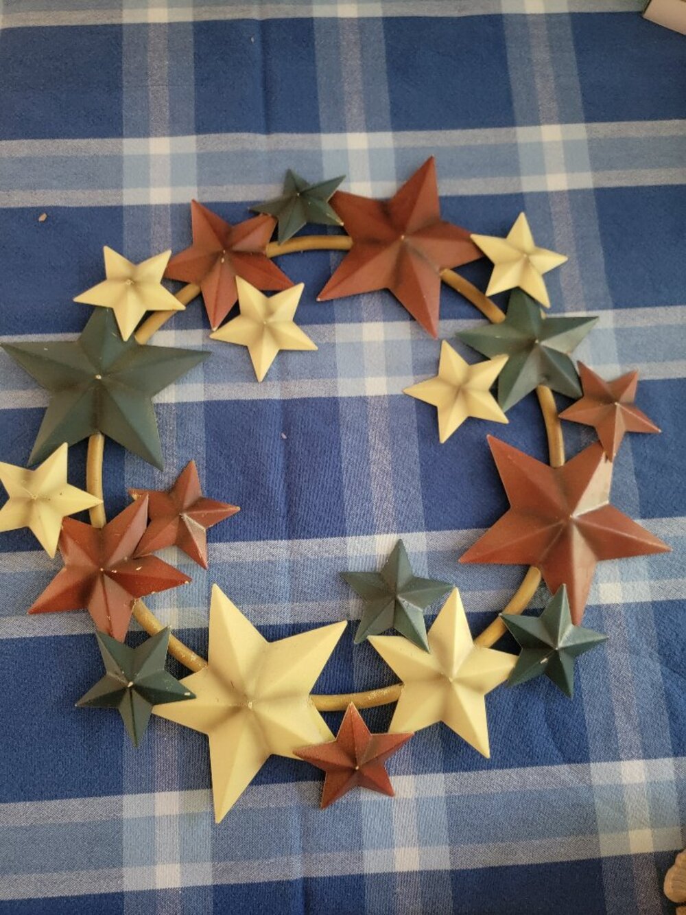 Country Primitive Red, White, Blue Metal Stars Wreath 14"